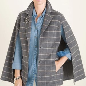 Plush Windowpane-Print Cape Jacket